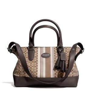 AUTHENTIC COACH Legacy Stripe Candace Carryall Bag Brown